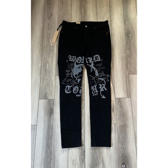 Rare Ksubi Van Winkle Devil Smash Skinny Jeans Printed Embroidered Mens 34x32 - Picture 1 of 10